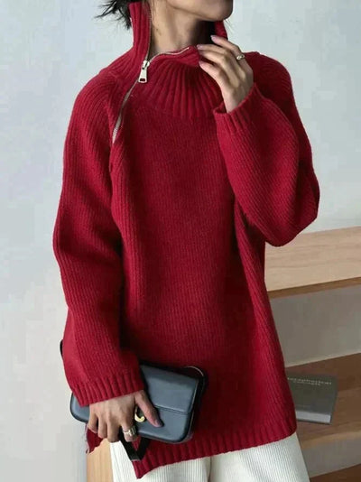 Scarlet™ | Red monochrome sweater with a high neckline