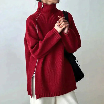 Scarlet™ | Red monochrome sweater with a high neckline