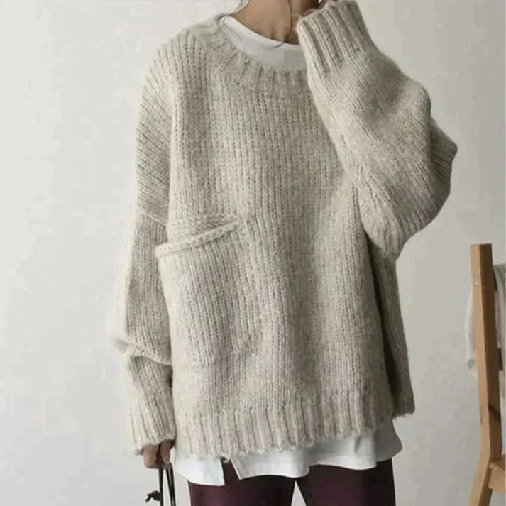 Ivory |Oversized Sweater with Front Pocket