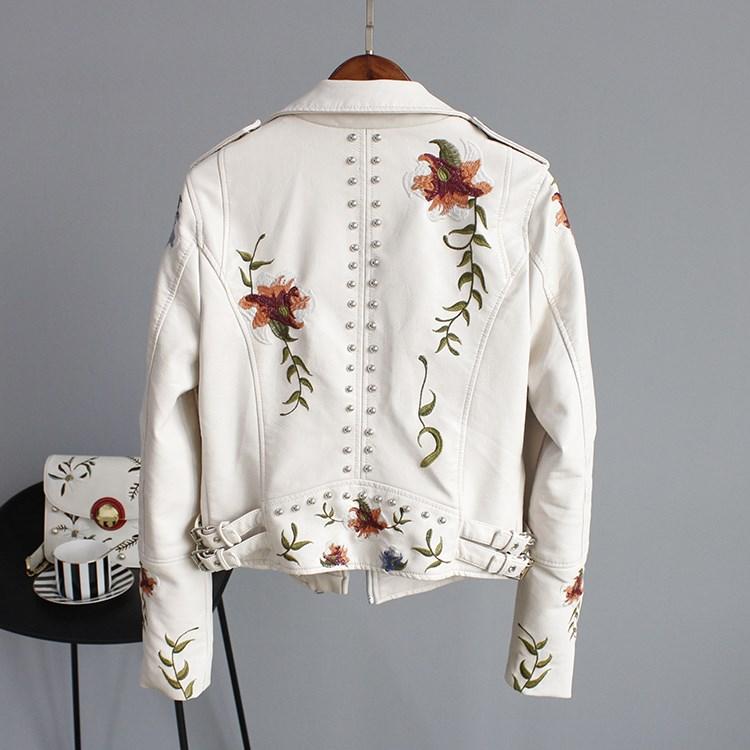 Ella | Women's Leather Jacket With Floral Accents