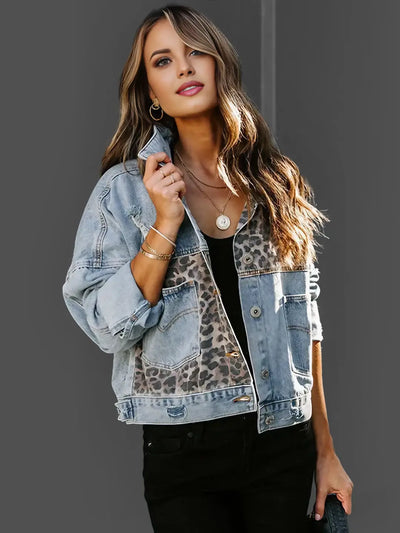 Ivy| Denim Jacket With Leopard Print