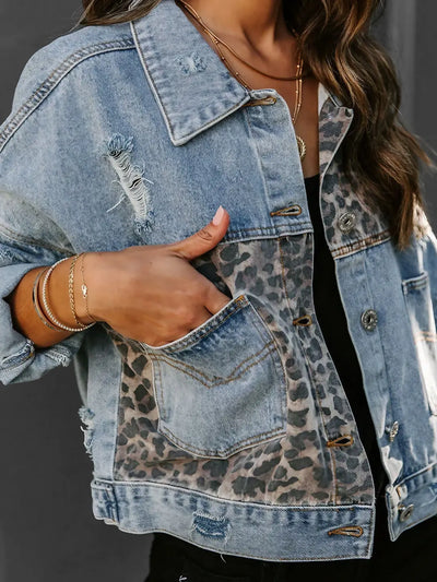 Ivy| Denim Jacket With Leopard Print